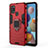 Funda Bumper Silicona y Plastico Mate Carcasa con Magnetico Anillo de dedo Soporte KC3 para Samsung Galaxy A21s Rojo