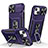 Funda Bumper Silicona y Plastico Mate Carcasa con Magnetico Anillo de dedo Soporte KC7 para Apple iPhone 14 Plus Morado