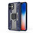 Funda Bumper Silicona y Plastico Mate Carcasa con Magnetico Anillo de dedo Soporte M01 para Apple iPhone 12 Azul