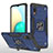 Funda Bumper Silicona y Plastico Mate Carcasa con Magnetico Anillo de dedo Soporte MQ1 para Samsung Galaxy A02 Azul