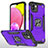 Funda Bumper Silicona y Plastico Mate Carcasa con Magnetico Anillo de dedo Soporte MQ1 para Samsung Galaxy A03 Morado