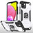 Funda Bumper Silicona y Plastico Mate Carcasa con Magnetico Anillo de dedo Soporte MQ1 para Samsung Galaxy A03 Plata