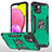 Funda Bumper Silicona y Plastico Mate Carcasa con Magnetico Anillo de dedo Soporte MQ1 para Samsung Galaxy A03 Verde Noche