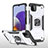 Funda Bumper Silicona y Plastico Mate Carcasa con Magnetico Anillo de dedo Soporte MQ1 para Samsung Galaxy A22 5G Plata