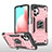 Funda Bumper Silicona y Plastico Mate Carcasa con Magnetico Anillo de dedo Soporte MQ1 para Samsung Galaxy A32 4G Oro Rosa