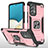 Funda Bumper Silicona y Plastico Mate Carcasa con Magnetico Anillo de dedo Soporte MQ1 para Samsung Galaxy A33 5G Oro Rosa