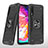 Funda Bumper Silicona y Plastico Mate Carcasa con Magnetico Anillo de dedo Soporte MQ1 para Samsung Galaxy A70S Negro