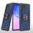 Funda Bumper Silicona y Plastico Mate Carcasa con Magnetico Anillo de dedo Soporte MQ1 para Samsung Galaxy A91 Azul