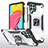 Funda Bumper Silicona y Plastico Mate Carcasa con Magnetico Anillo de dedo Soporte MQ1 para Samsung Galaxy M53 5G Plata