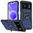 Funda Bumper Silicona y Plastico Mate Carcasa con Magnetico Anillo de dedo Soporte MQ1 para Xiaomi Poco M4 5G Azul