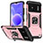 Funda Bumper Silicona y Plastico Mate Carcasa con Magnetico Anillo de dedo Soporte MQ1 para Xiaomi Poco M4 5G Oro Rosa