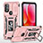 Funda Bumper Silicona y Plastico Mate Carcasa con Magnetico Anillo de dedo Soporte MQ3 para Motorola Moto G Play Gen 2 Oro Rosa