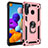 Funda Bumper Silicona y Plastico Mate Carcasa con Magnetico Anillo de dedo Soporte MQ3 para Samsung Galaxy A21 Oro Rosa