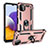 Funda Bumper Silicona y Plastico Mate Carcasa con Magnetico Anillo de dedo Soporte MQ3 para Samsung Galaxy F42 5G Oro Rosa