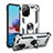 Funda Bumper Silicona y Plastico Mate Carcasa con Magnetico Anillo de dedo Soporte MQ3 para Xiaomi Redmi Note 10S 4G Plata