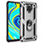 Funda Bumper Silicona y Plastico Mate Carcasa con Magnetico Anillo de dedo Soporte MQ3 para Xiaomi Redmi Note 9 Pro Max Plata