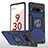 Funda Bumper Silicona y Plastico Mate Carcasa con Magnetico Anillo de dedo Soporte MQ4 para Google Pixel 6 Pro 5G Azul