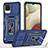 Funda Bumper Silicona y Plastico Mate Carcasa con Magnetico Anillo de dedo Soporte MQ4 para Samsung Galaxy F12 Azul