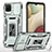 Funda Bumper Silicona y Plastico Mate Carcasa con Magnetico Anillo de dedo Soporte MQ4 para Samsung Galaxy M12 Gris