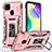 Funda Bumper Silicona y Plastico Mate Carcasa con Magnetico Anillo de dedo Soporte MQ4 para Xiaomi POCO C31 Oro Rosa