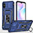 Funda Bumper Silicona y Plastico Mate Carcasa con Magnetico Anillo de dedo Soporte MQ4 para Xiaomi Redmi 9A Azul