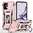 Funda Bumper Silicona y Plastico Mate Carcasa con Magnetico Anillo de dedo Soporte MQ6 para Motorola Moto G13 Oro Rosa