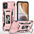 Funda Bumper Silicona y Plastico Mate Carcasa con Magnetico Anillo de dedo Soporte MQ6 para Motorola Moto G32 Oro Rosa