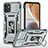 Funda Bumper Silicona y Plastico Mate Carcasa con Magnetico Anillo de dedo Soporte MQ6 para Motorola Moto G32 Plata