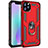 Funda Bumper Silicona y Plastico Mate Carcasa con Magnetico Anillo de dedo Soporte para Apple iPhone 11 Pro Max Rojo