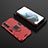 Funda Bumper Silicona y Plastico Mate Carcasa con Magnetico Anillo de dedo Soporte para Samsung Galaxy S21 FE 5G Rojo