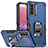 Funda Bumper Silicona y Plastico Mate Carcasa con Magnetico Anillo de dedo Soporte QW1 para Samsung Galaxy F02S SM-E025F Azul