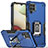 Funda Bumper Silicona y Plastico Mate Carcasa con Magnetico Anillo de dedo Soporte QW1 para Samsung Galaxy F12 Azul