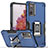 Funda Bumper Silicona y Plastico Mate Carcasa con Magnetico Anillo de dedo Soporte QW1 para Samsung Galaxy S20 FE 4G Azul