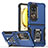 Funda Bumper Silicona y Plastico Mate Carcasa con Magnetico Anillo de dedo Soporte QW3 para Huawei P60 Pocket Azul