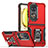 Funda Bumper Silicona y Plastico Mate Carcasa con Magnetico Anillo de dedo Soporte QW3 para Huawei P60 Pocket Rojo