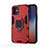 Funda Bumper Silicona y Plastico Mate Carcasa con Magnetico Anillo de dedo Soporte S01 para Apple iPhone 12 Mini Rojo