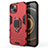 Funda Bumper Silicona y Plastico Mate Carcasa con Magnetico Anillo de dedo Soporte S01 para Apple iPhone 13 Mini Rojo