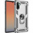 Funda Bumper Silicona y Plastico Mate Carcasa con Magnetico Anillo de dedo Soporte S01 para Samsung Galaxy Note 10 Plata