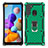 Funda Bumper Silicona y Plastico Mate Carcasa con Magnetico Anillo de dedo Soporte S02 para Samsung Galaxy A21 Verde