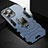 Funda Bumper Silicona y Plastico Mate Carcasa con Magnetico Anillo de dedo Soporte S03 para Apple iPhone 14 Pro Max Azul