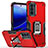 Funda Bumper Silicona y Plastico Mate Carcasa con Magnetico Anillo de dedo Soporte S03 para Motorola Moto G71s 5G Rojo
