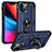 Funda Bumper Silicona y Plastico Mate Carcasa con Magnetico Anillo de dedo Soporte S05 para Apple iPhone 13 Azul