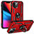 Funda Bumper Silicona y Plastico Mate Carcasa con Magnetico Anillo de dedo Soporte S05 para Apple iPhone 13 Mini Rojo