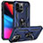 Funda Bumper Silicona y Plastico Mate Carcasa con Magnetico Anillo de dedo Soporte S05 para Apple iPhone 13 Pro Azul