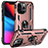 Funda Bumper Silicona y Plastico Mate Carcasa con Magnetico Anillo de dedo Soporte S05 para Apple iPhone 13 Pro Max Oro Rosa