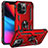 Funda Bumper Silicona y Plastico Mate Carcasa con Magnetico Anillo de dedo Soporte S05 para Apple iPhone 13 Pro Rojo