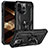 Funda Bumper Silicona y Plastico Mate Carcasa con Magnetico Anillo de dedo Soporte S05 para Apple iPhone 15 Pro Max Negro