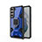 Funda Bumper Silicona y Plastico Mate Carcasa con Magnetico Anillo de dedo Soporte S05 para Samsung Galaxy S21 5G Azul