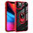 Funda Bumper Silicona y Plastico Mate Carcasa con Magnetico Anillo de dedo Soporte S06 para Apple iPhone 13 Mini Rojo