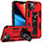 Funda Bumper Silicona y Plastico Mate Carcasa con Magnetico Anillo de dedo Soporte S07 para Apple iPhone 13 Mini Rojo